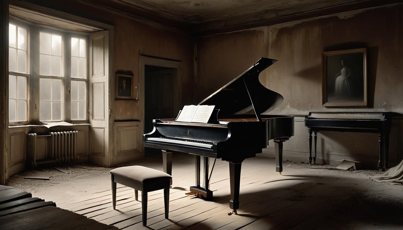 Ethereal Pianist in Abandoned House, Schjerfbeck Style