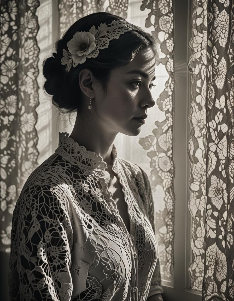 Monochromatic Portrait with Floral Shadows in Renaissance St...