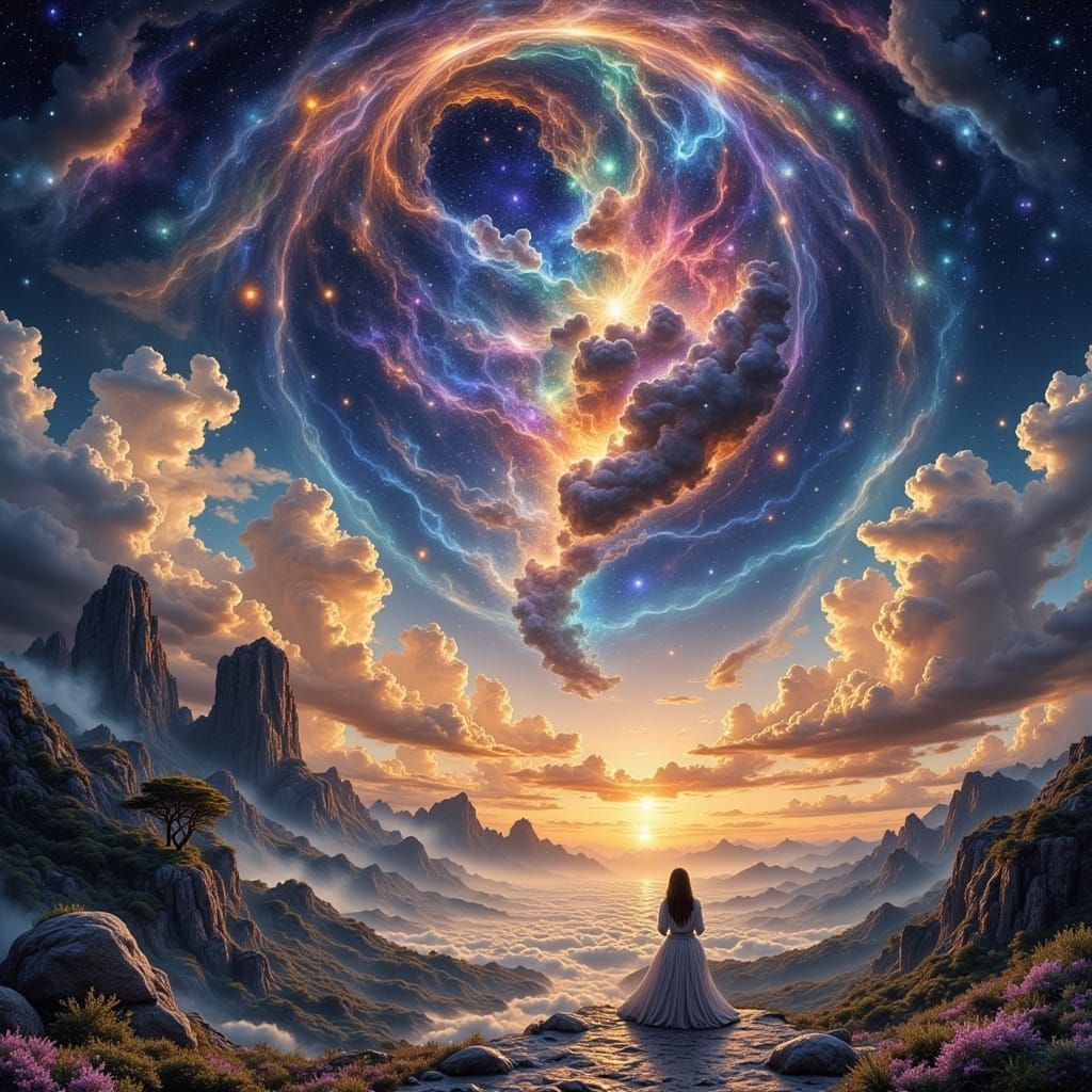 Cosmic Night Sky with Shimmering Celestial Lights