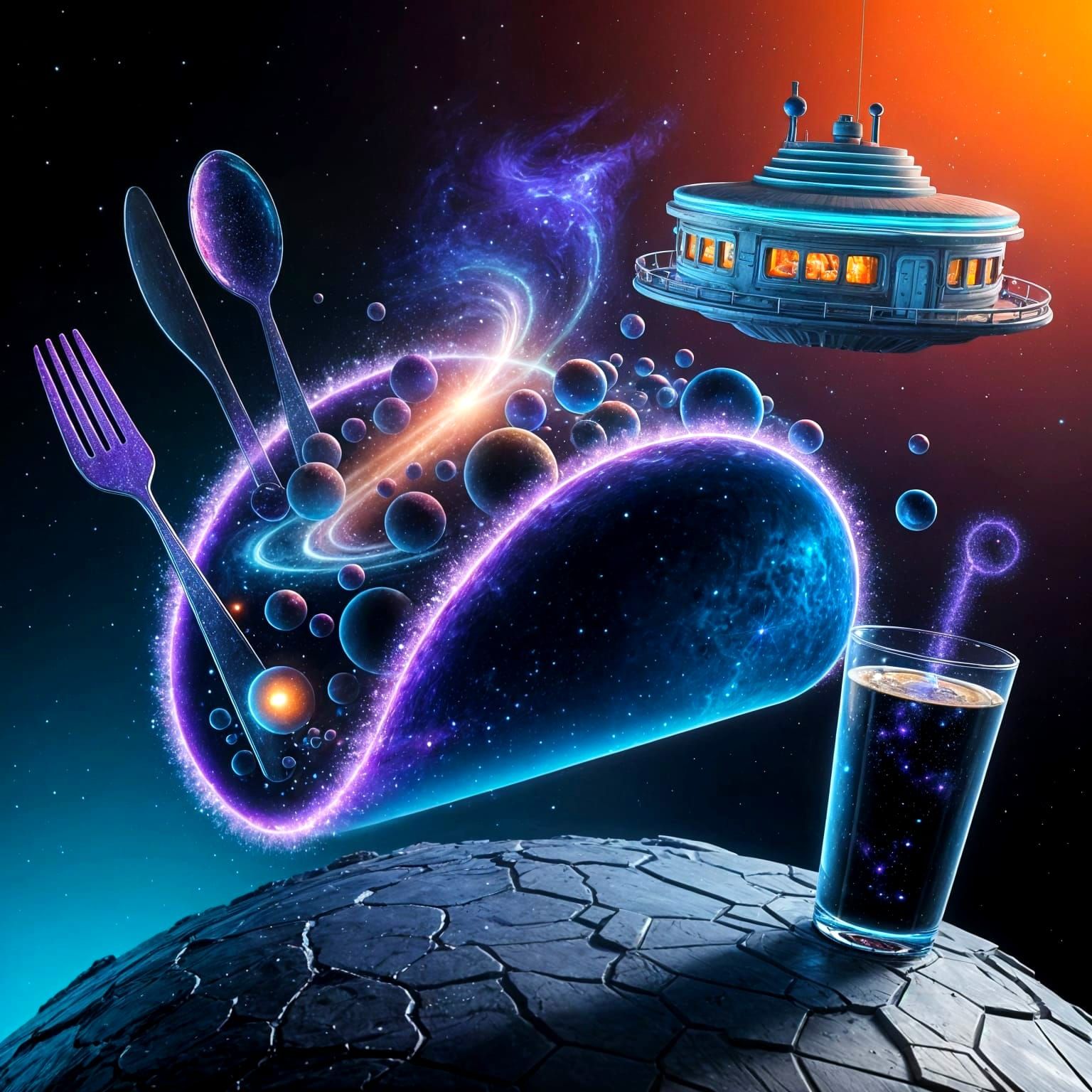 Luminous Space Nebula Taco in Cosmic Diner
