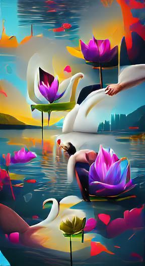 Lake of Love: Swans in a Maximalist Digital Painting