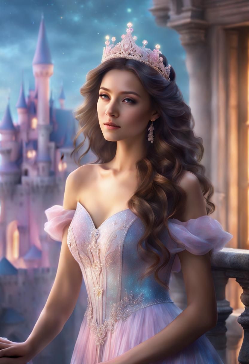 Princess on Balcony in Pastel Fairycore Style