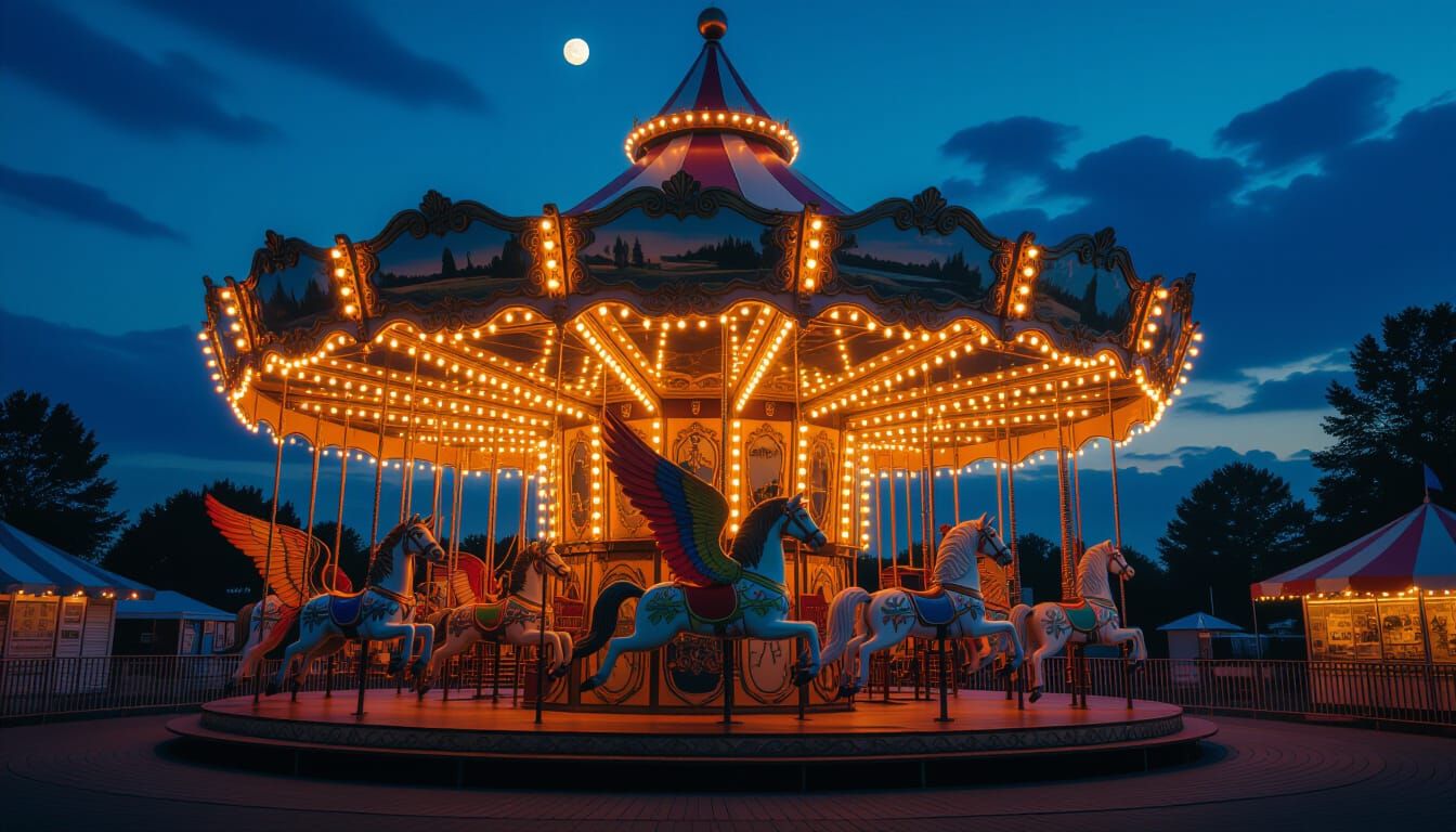 Vintage Carousel at Twilight Carnival with Mythical Horses