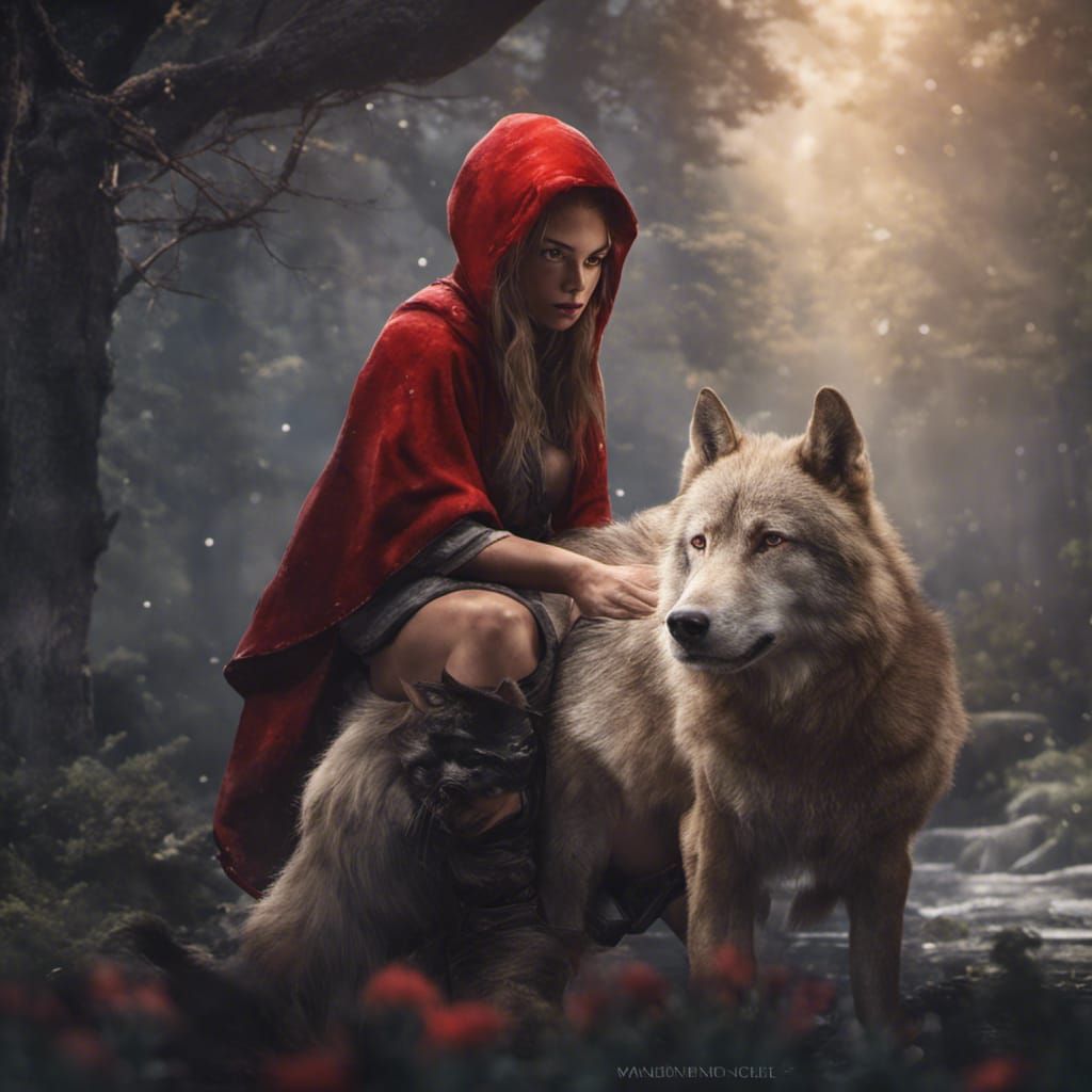 Little Red Riding Hood and Wolf in Hyperrealistic Style