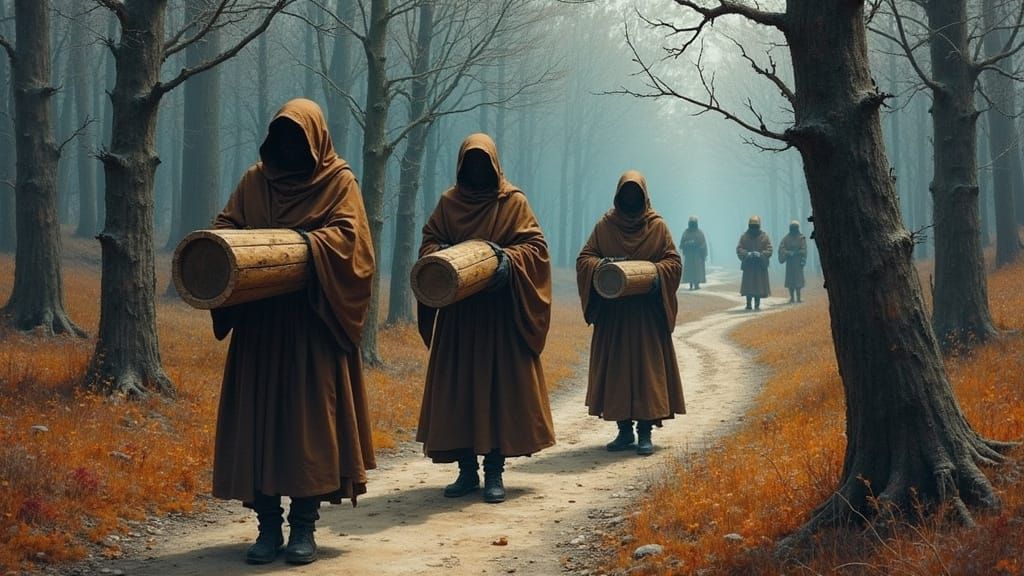 Monks, Wheels, and Aliens in a Mystical Forest