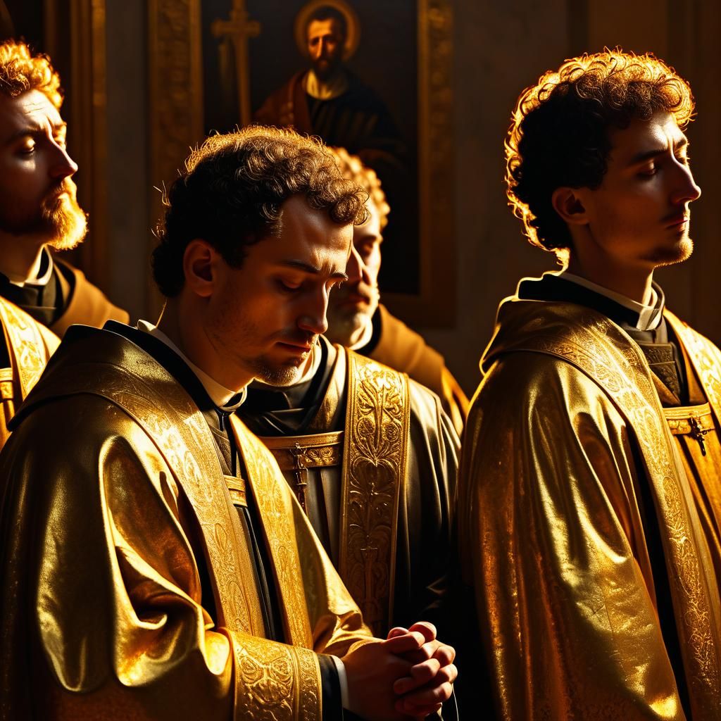Saints in Golden Light: A Baroque Oil Painting