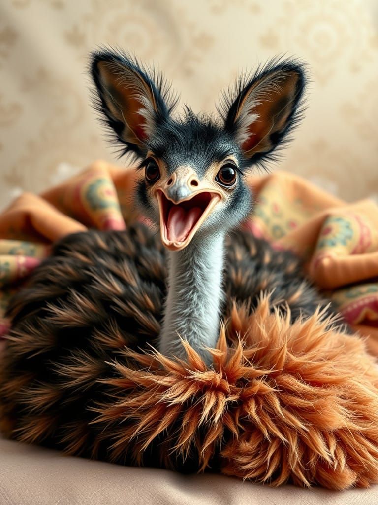 Ostrich with Happy Puppy Ears