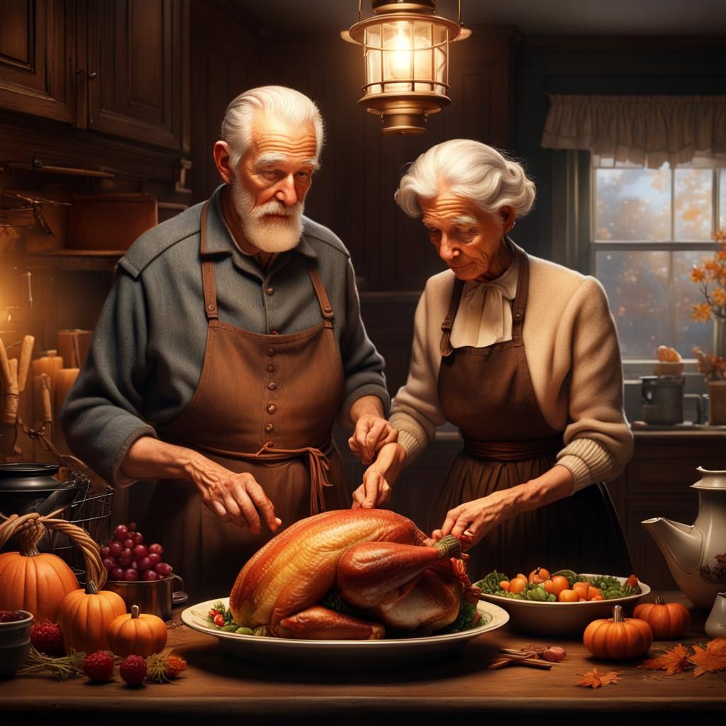 Thanksgiving Dinner in Norman Rockwell Style