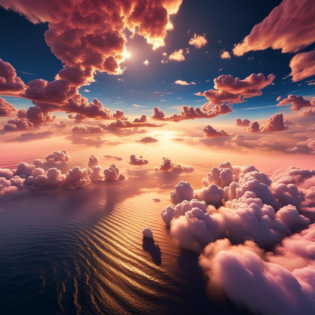 Golden Light Illuminates Clouds Over Ocean