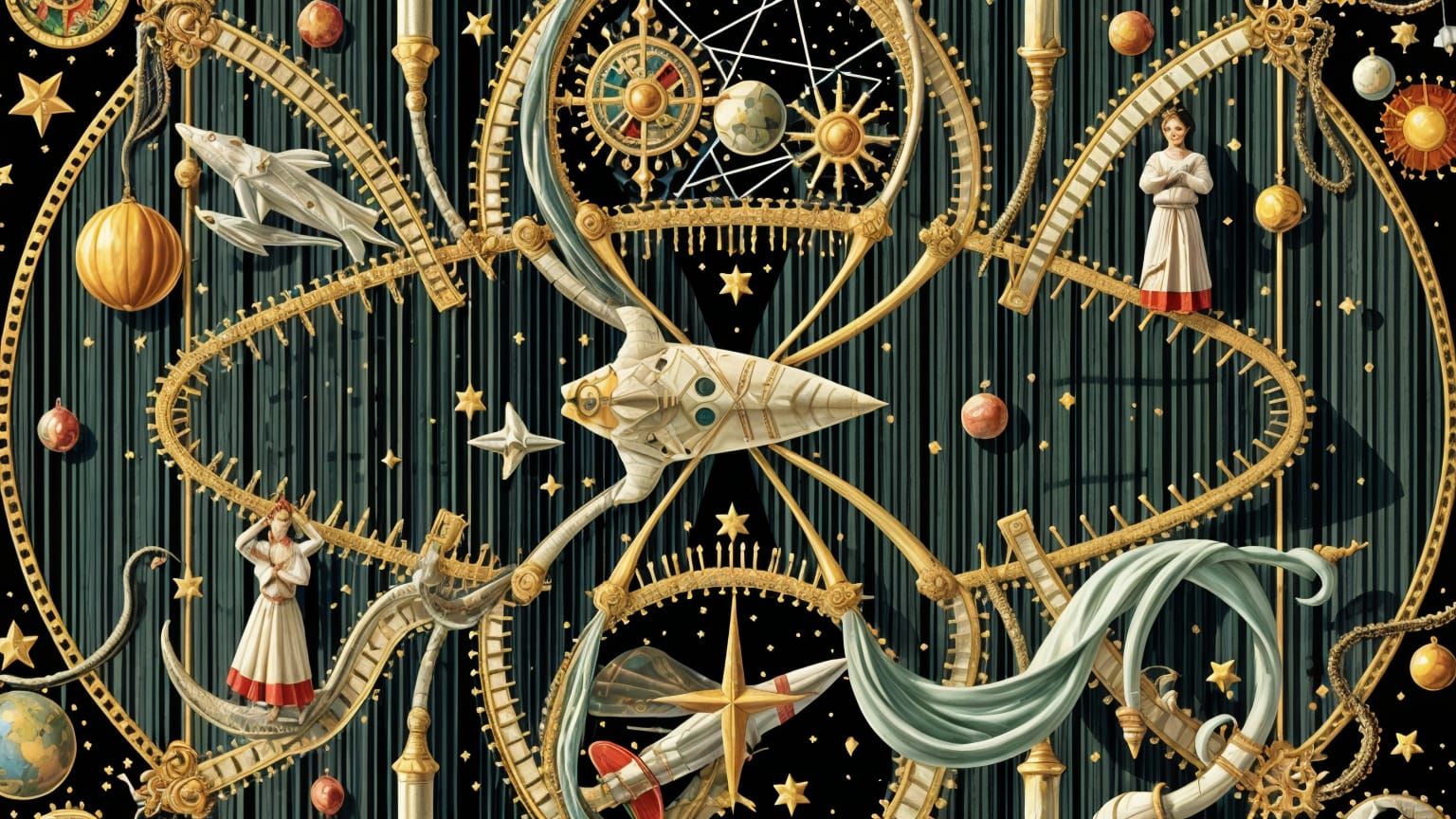 Ornate Space Travel Tapestry in Medieval Style