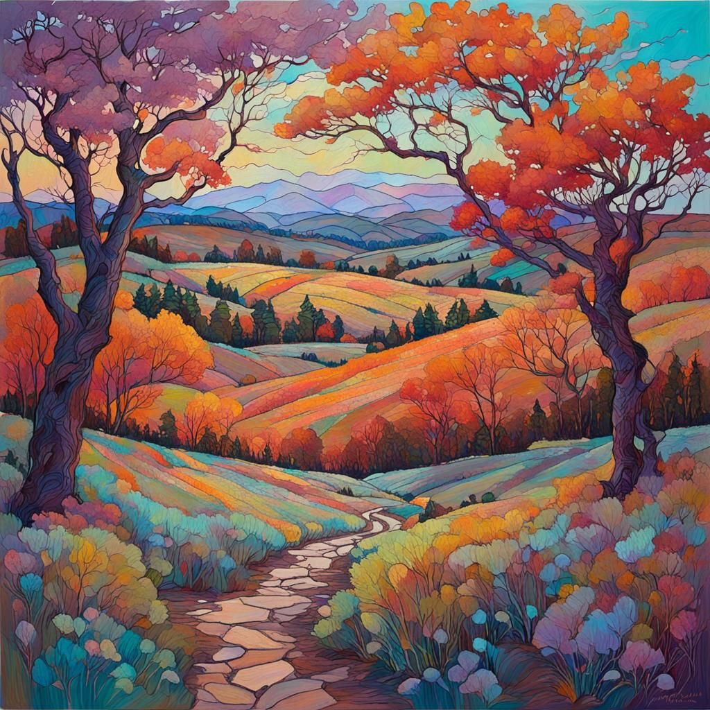 Autumn Landscape Inspired by Impasto Acrylic Painting