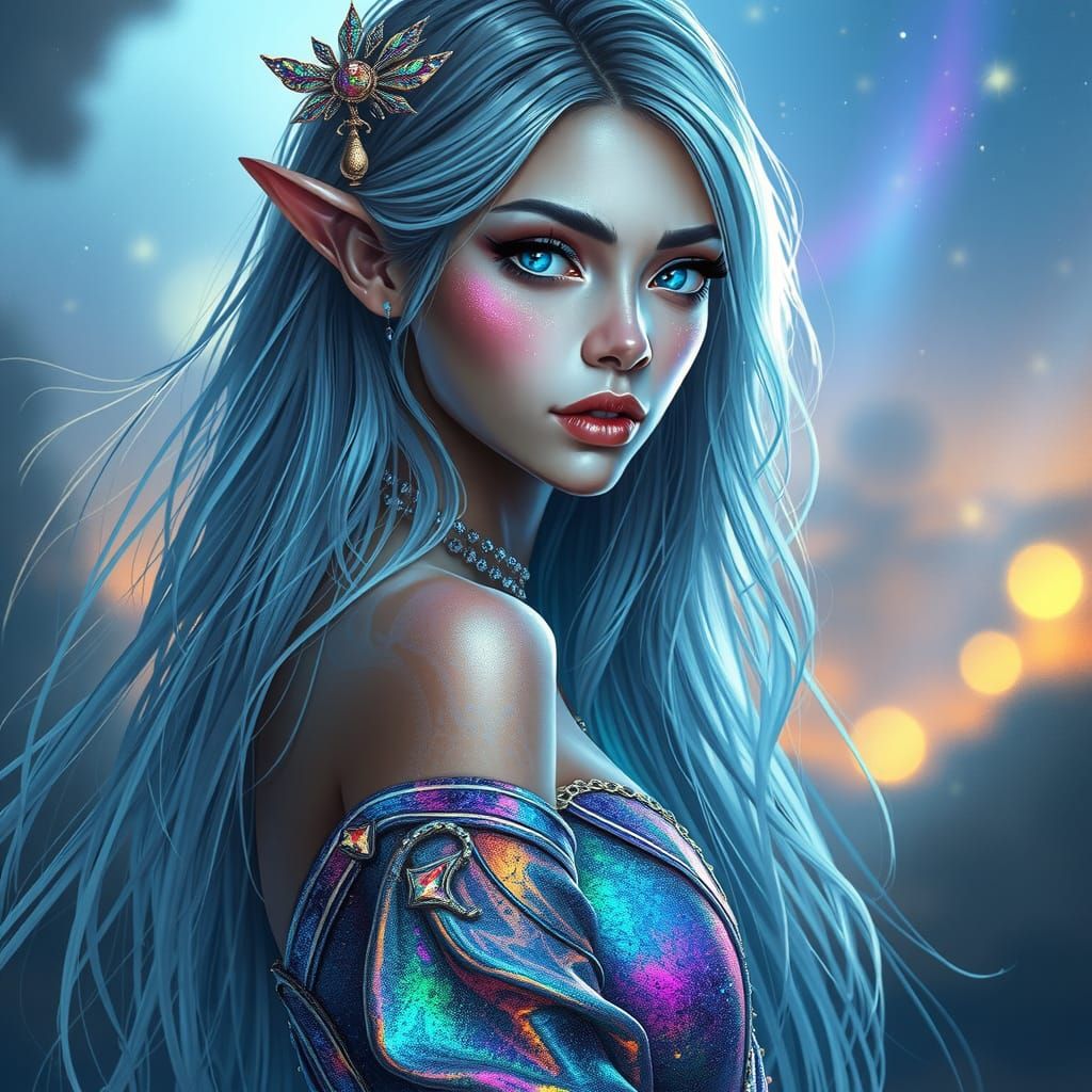 Ethereal Fae in Iridescent Armor, Inspired by Dreamlike Conc...