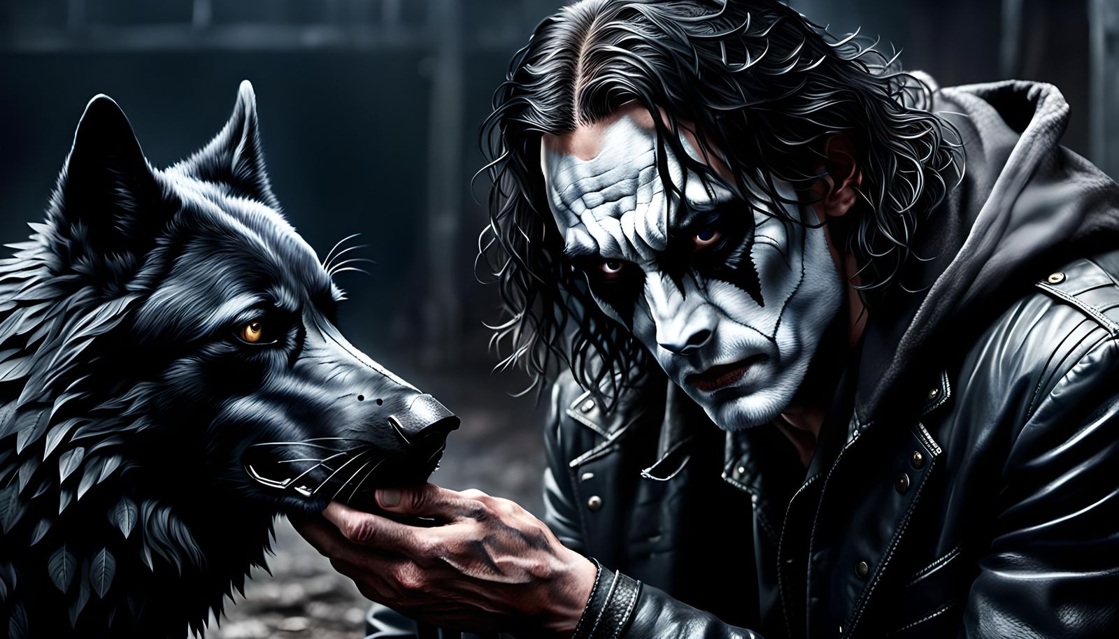 Melancholy Man and Wolf in Noir Style