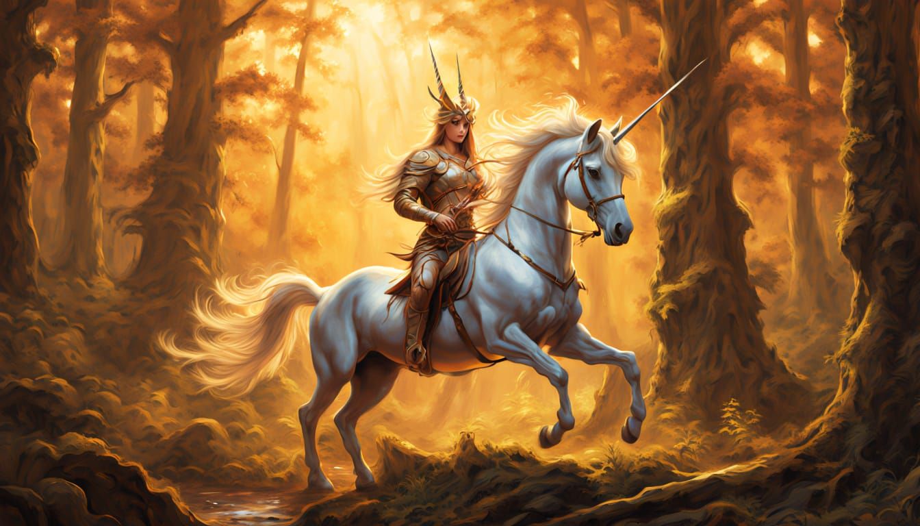The Unicorn Hunter in Vibrant Oil Painting Style