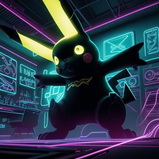Pikachu in Sci-Fi Lab: Neon Concept Art