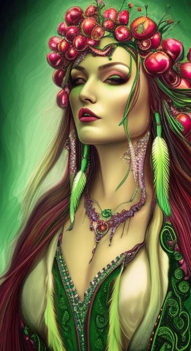 Elegant Woman in Green Gown: Hyperrealistic Concept Art
