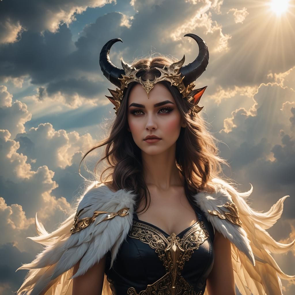 Girl with Demon and Panther Features in Sunlight