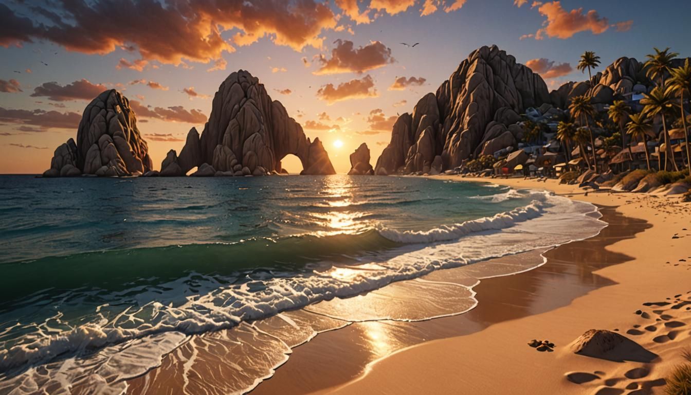 Stunning Beach Sunset at Cabo San Lucas