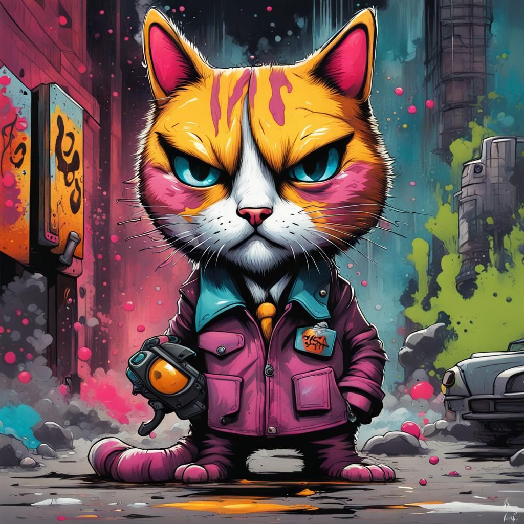 Noir Comic Cat Detective in Graffiti Art Style