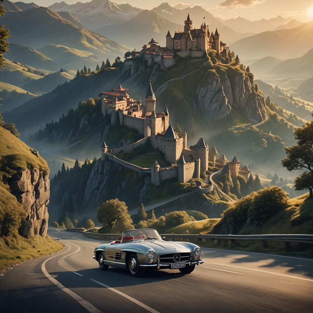 Mercedes-Benz 300SL Roadster on Mountain Road