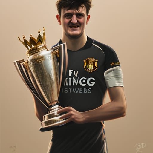 Harry Maguire Lifts Premier League Trophy: 8K Portrait