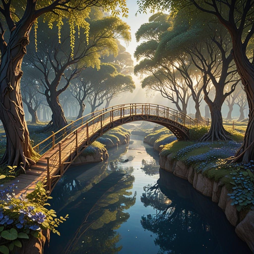 Enchanting Golden Bridge Between Floating Islands