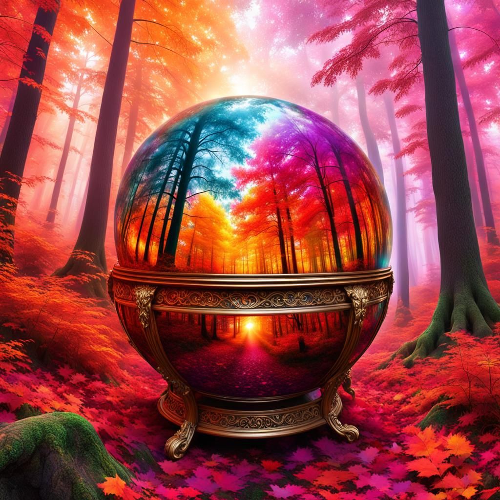 Glowing Sphere in Autumn Forest Treasure Chest