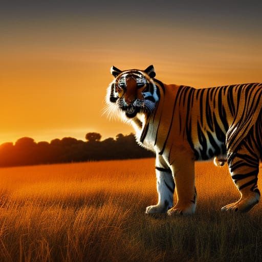 Double Exposure Tiger and Savannah Sunset