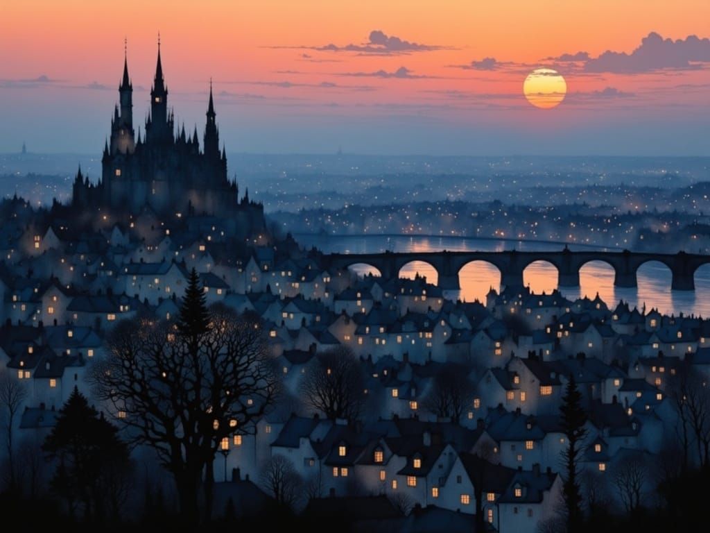 Prague Evening Silhouette in Soft Light