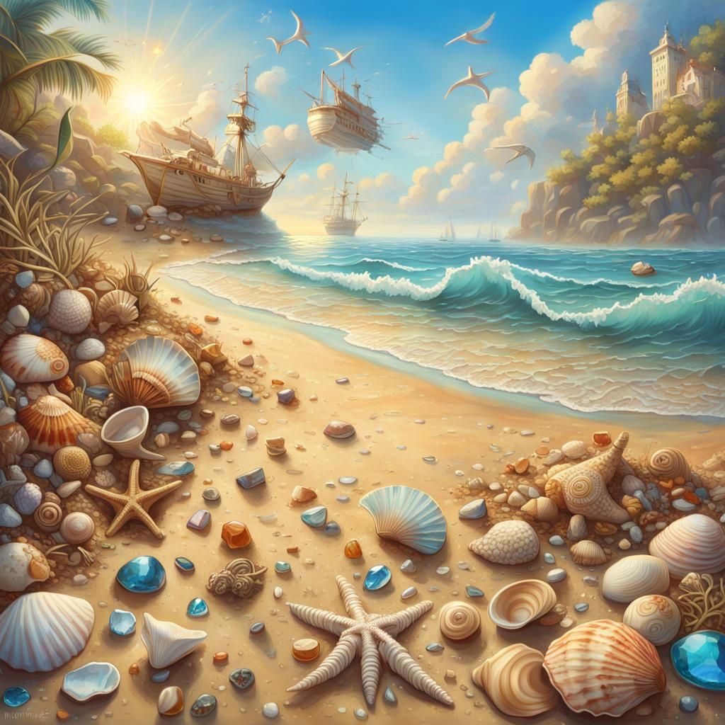 Explorer Discovers Treasure on Sunlit Beach