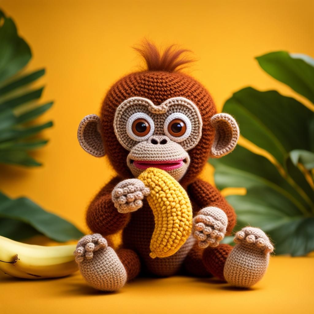 Crochet Orangutan Delightfully Eats Banana