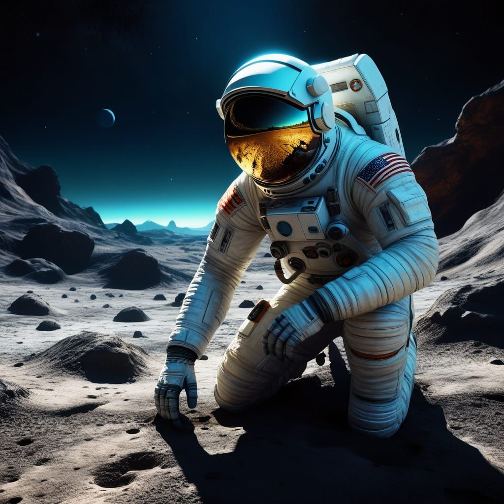 Astronaut on Alien Moon in Sci-Fi Art