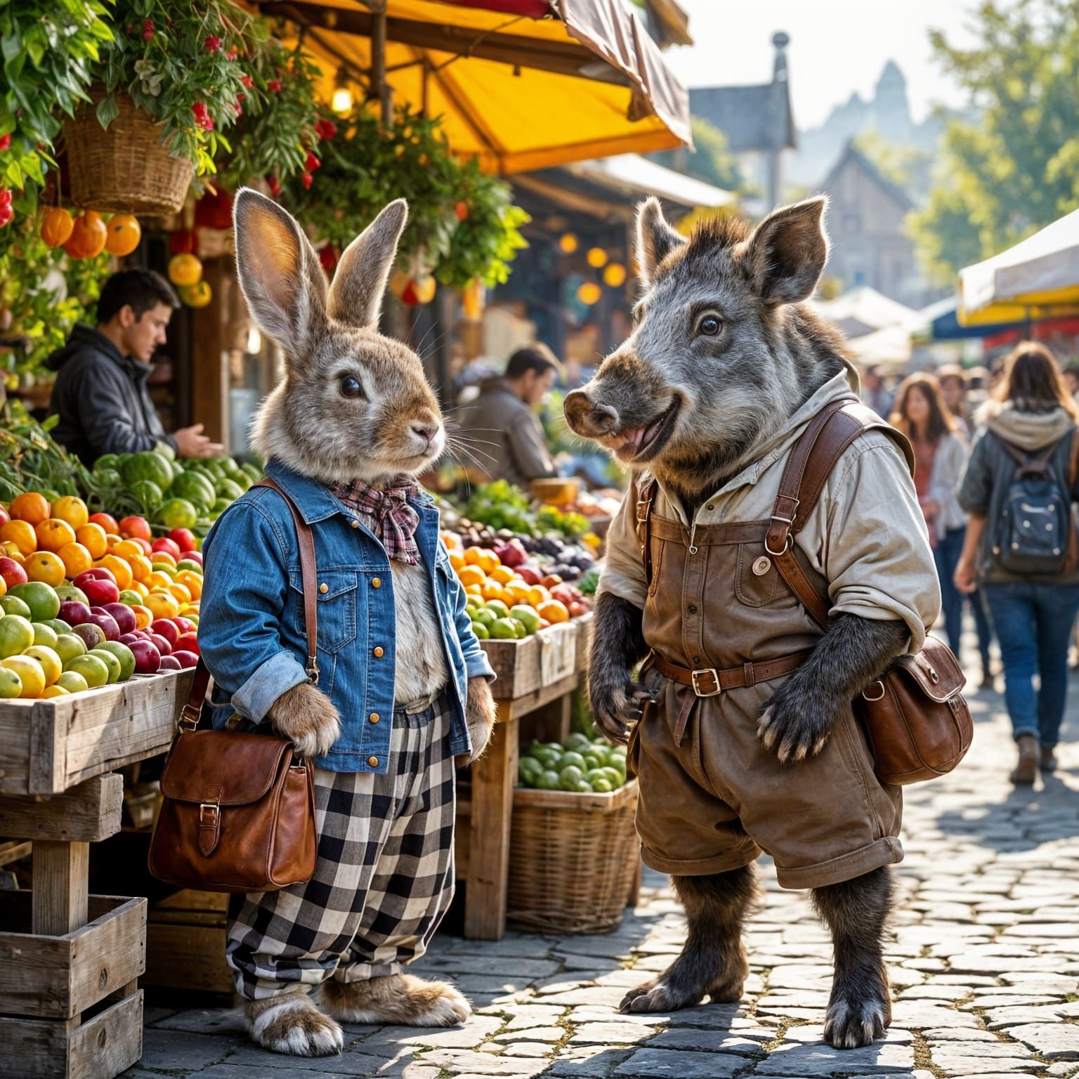 Anthropomorphic Rabbit and Boar at Farmer's Market