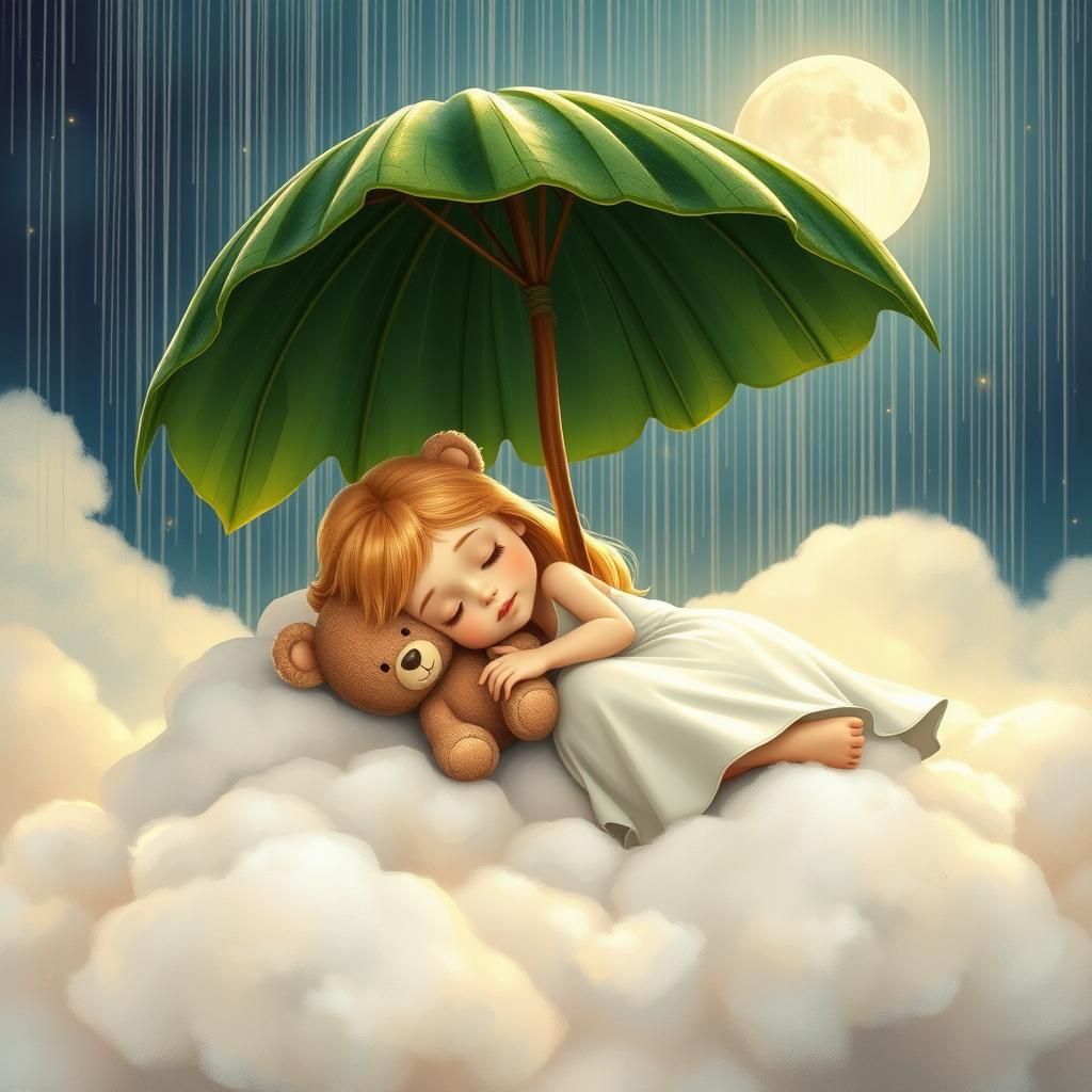 Dreamy 3D Render of Girl Sleeping on Clouds
