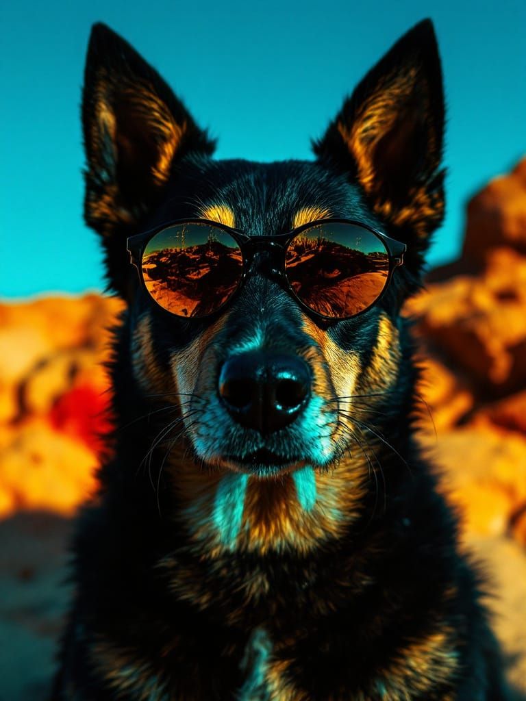 Fashion Dog Portrait with Cyan-Amber Color Splits