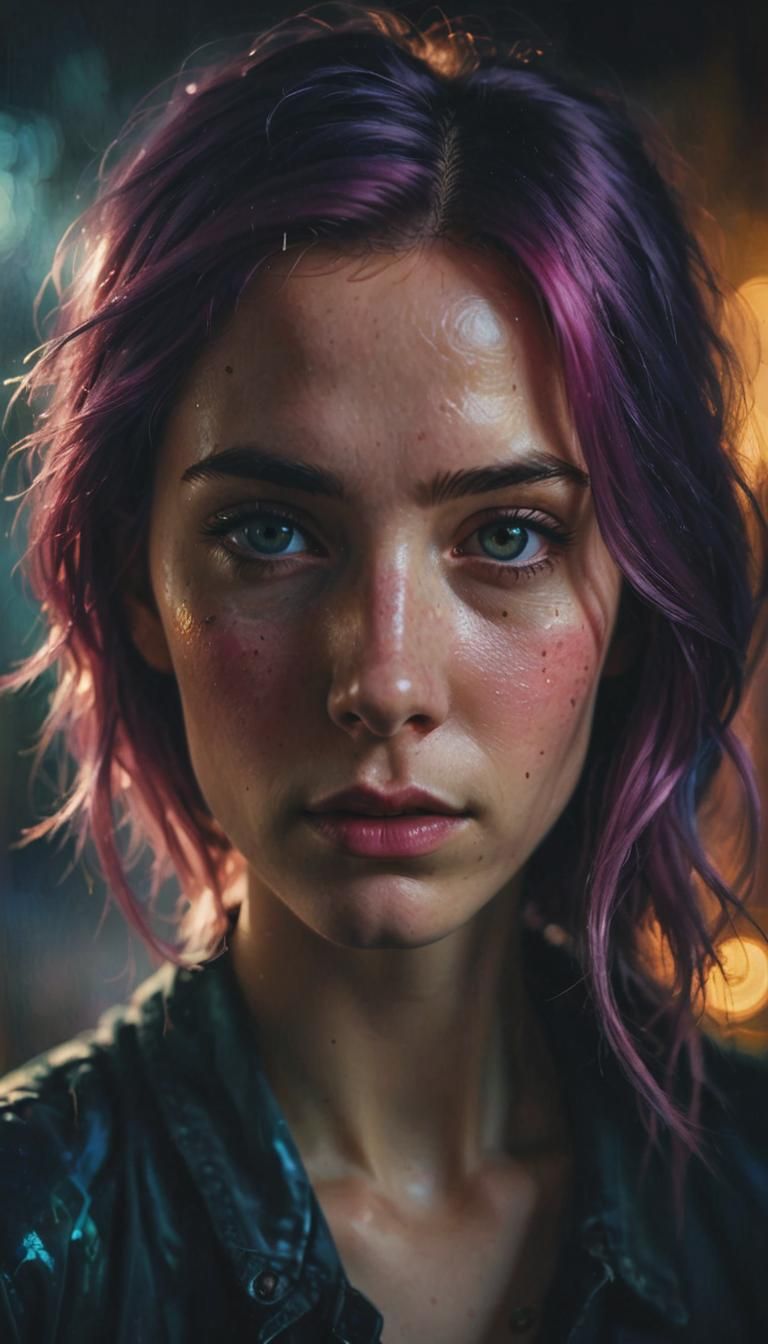 Bittersweet Pink-Haired Portrait in Vibrant Oil Painting