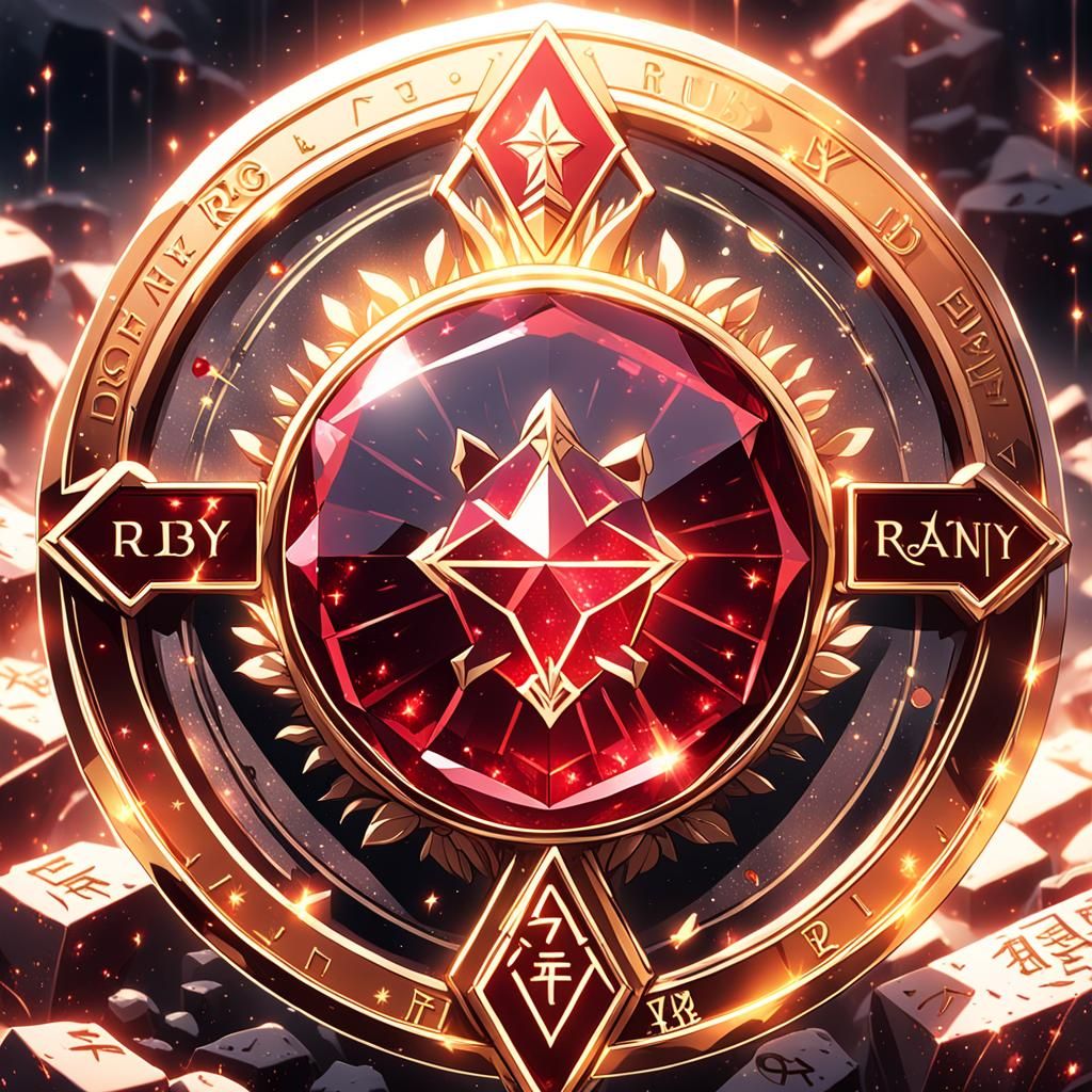 Anime School Badge with Ruby Gemstone