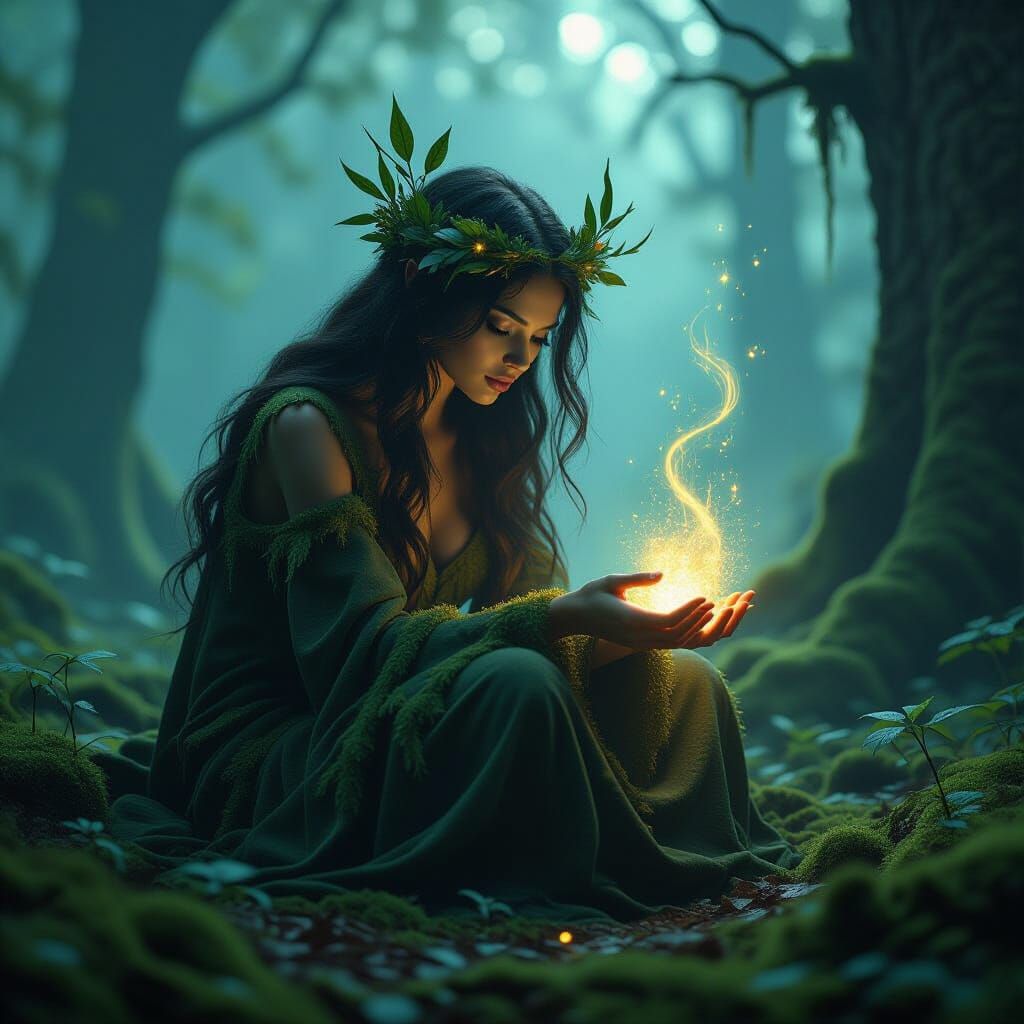 Wood Nymph Heals Forest With Magical Light