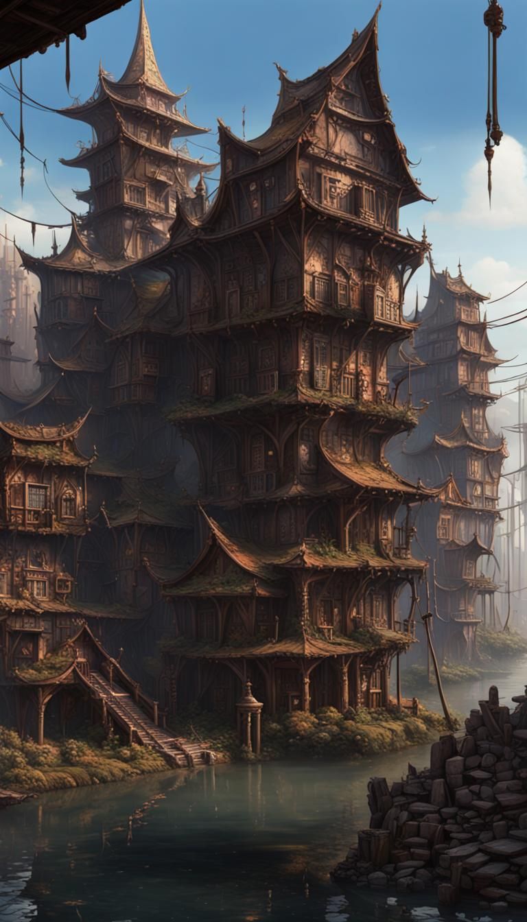Detailed Slum in Ruined City: Dark Fantasy Concept Art