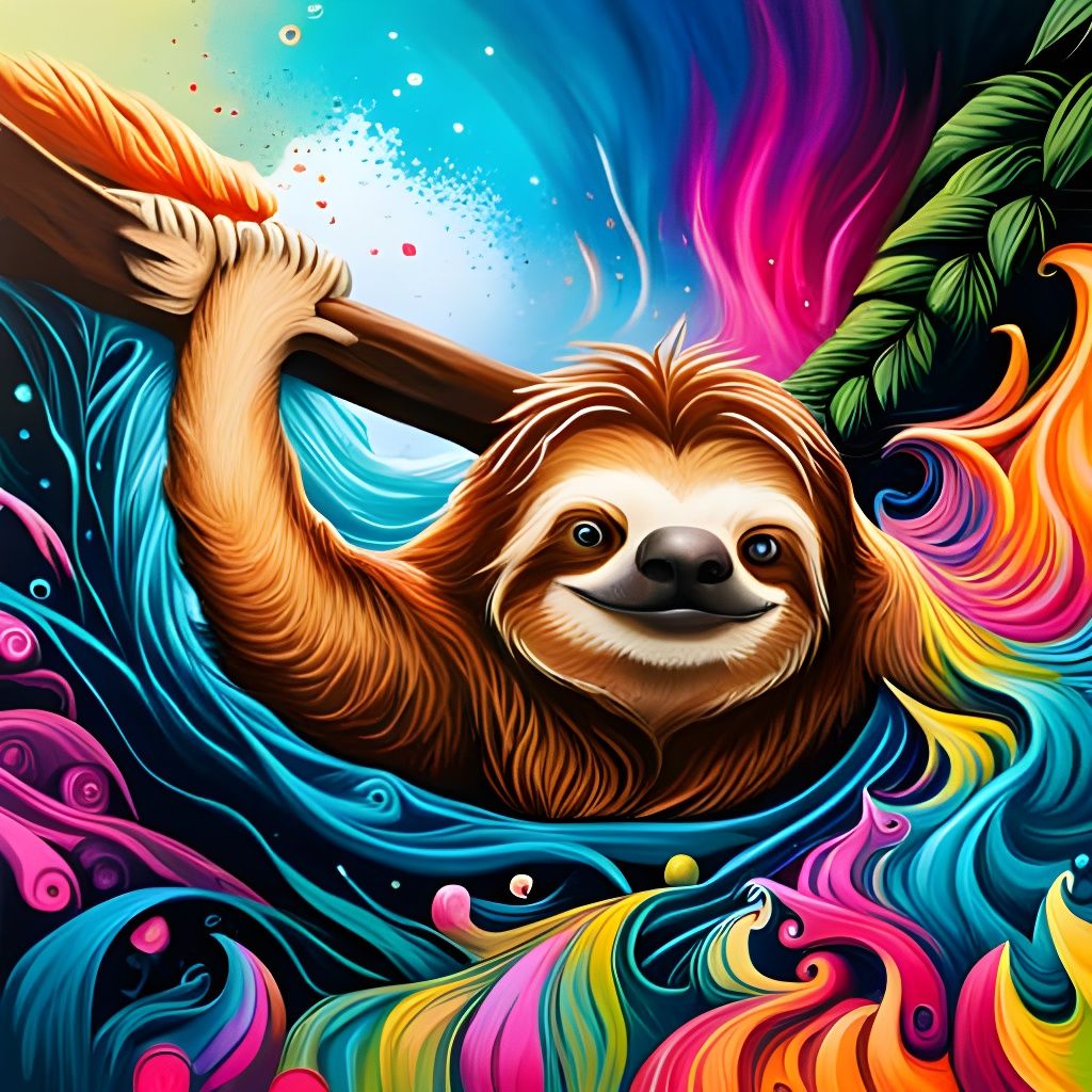 Sloth Graffiti Art in Splash Art Style