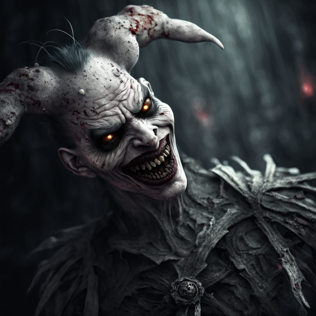 Grotesque Evil Clown in Surreal Horror Style