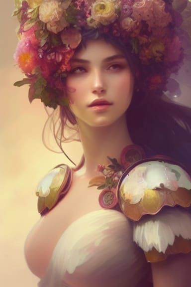 Floral Armor Goddess Portrait in Digital Art Style