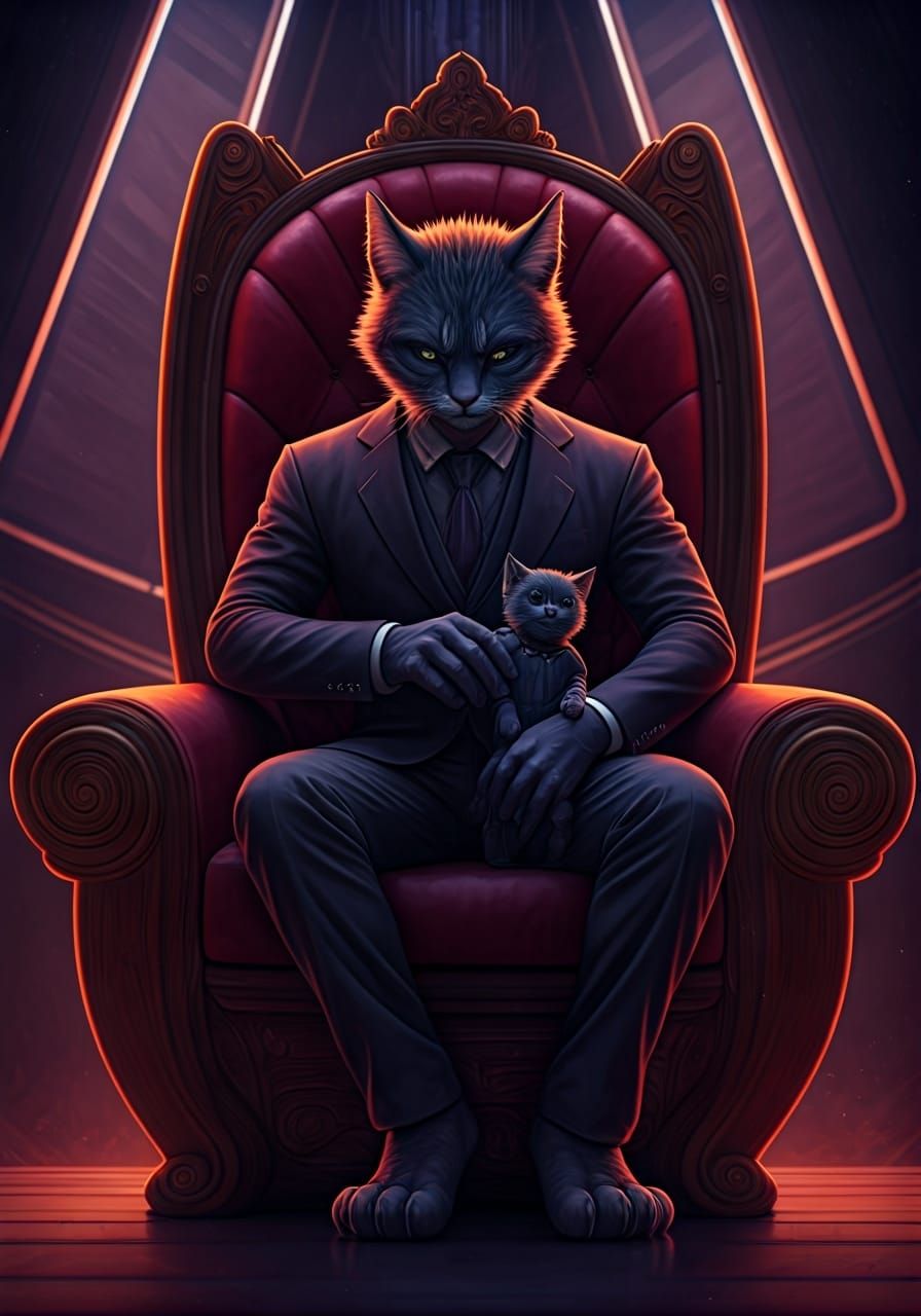 Cat Supervillain in Lavish Lair, Cinematic Style