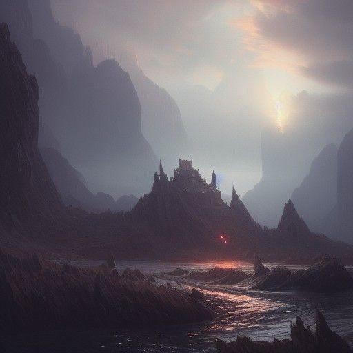 Hyperdetailed Dark Fantasy Island Concept Art