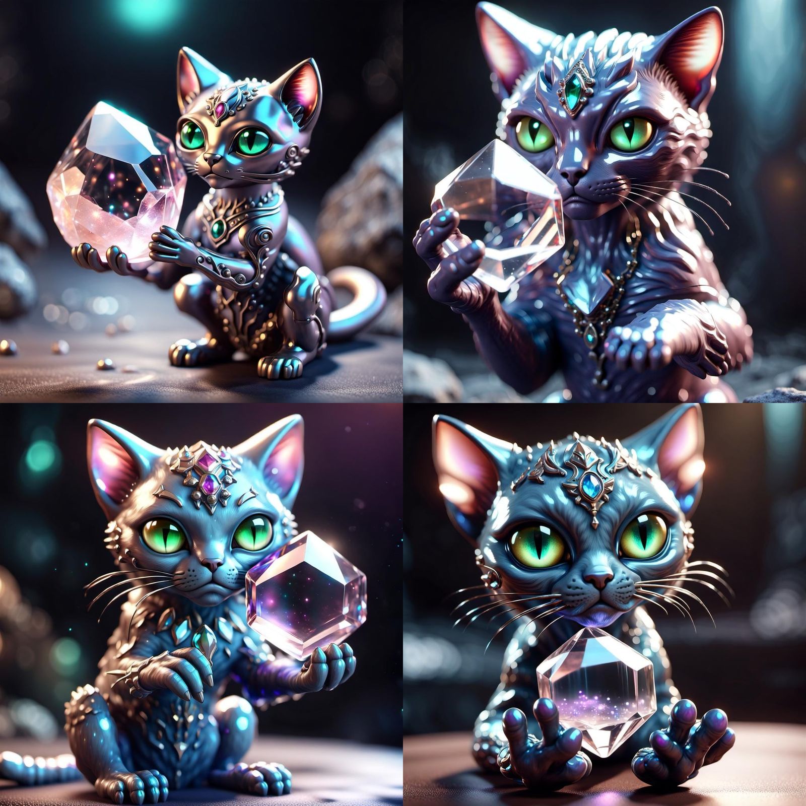 Beautiful Crystal Cat Alien in Jewel Tones