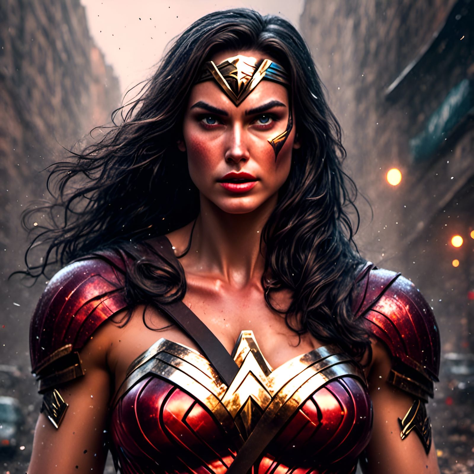 Muscular Wonder Woman in Splatter Graffiti Style