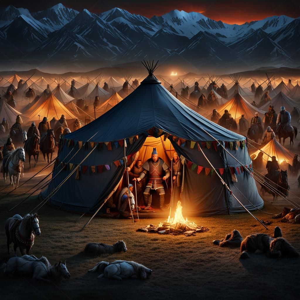Genghis Khan's Camp Before Battle: Realistic Photography