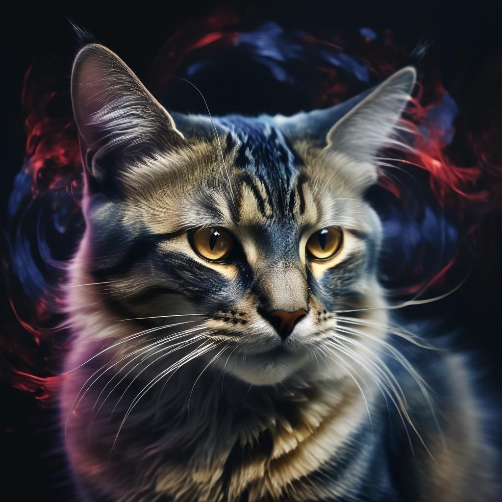 Ethereal Photogram Cat in Gold and Crimson