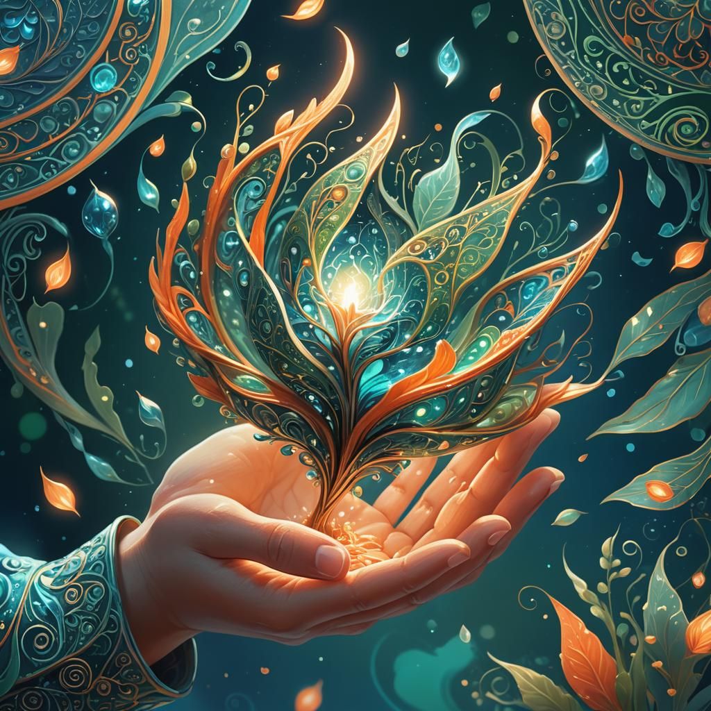 Glowing Seed in Hand: Fantastical Concept Art