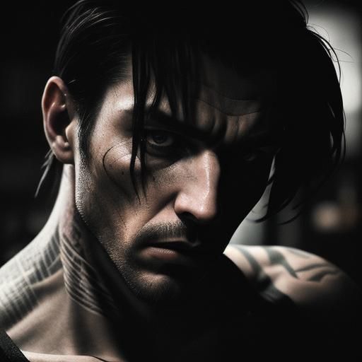 Moody Film Noir Portrait of a Tattooed Man